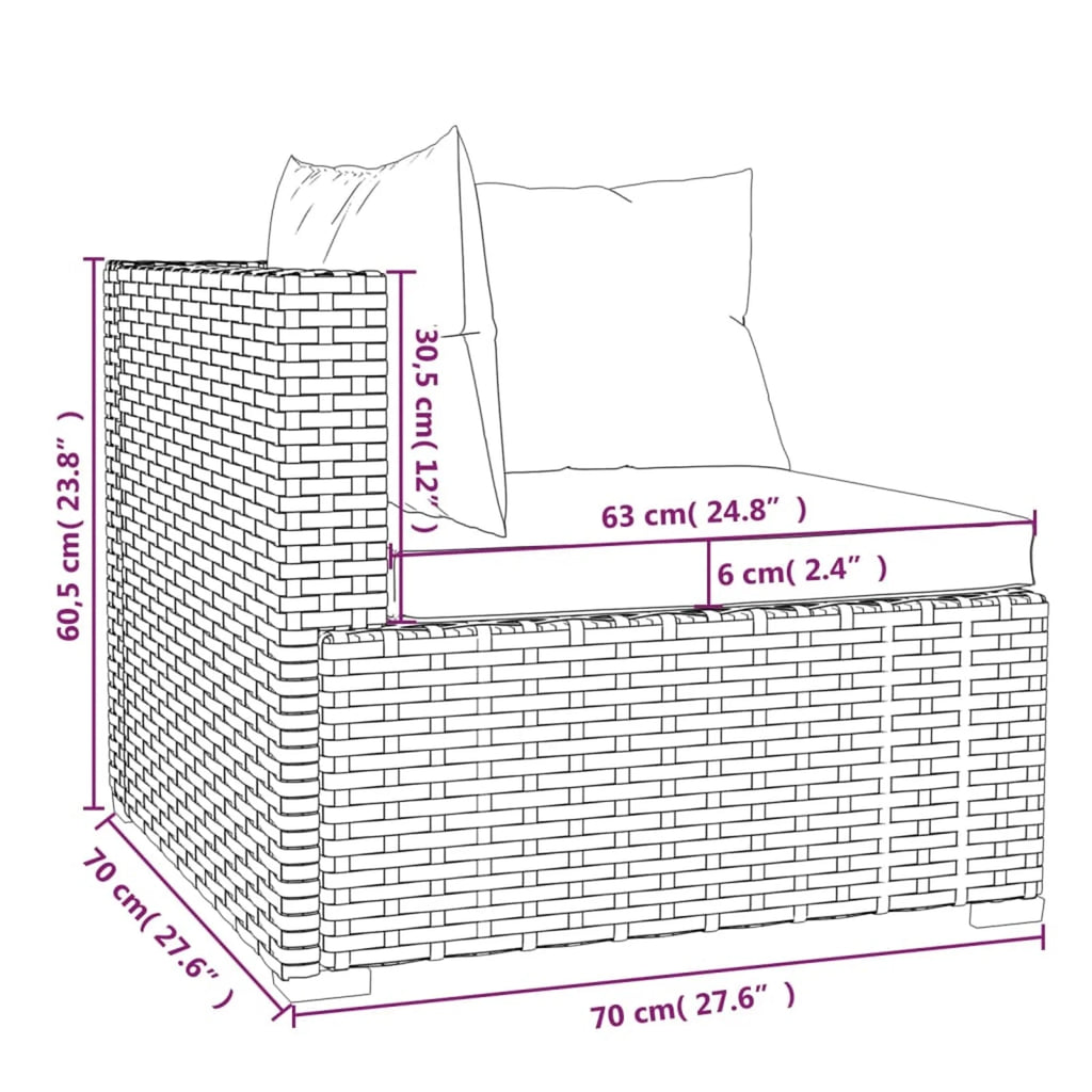 9 Piece Poly Rattan Outdoor Sectional Sofa Set with Anthracite Cushions Steel Frame F95321