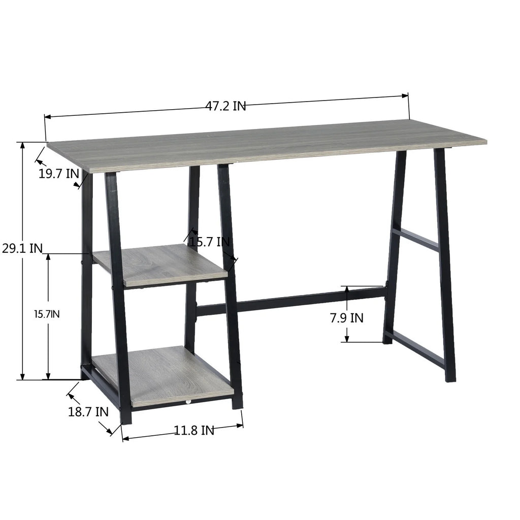 47'' Dark Grey Computer Writing Desk with 2-Tier Storage Shelves O52084