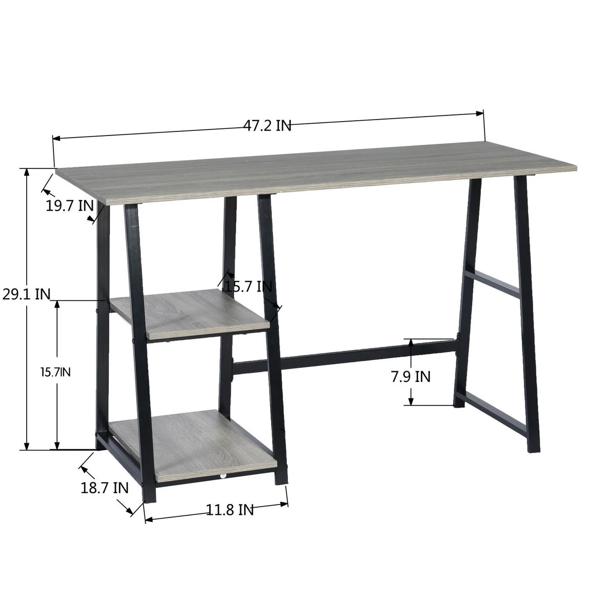 47'' Dark Grey Computer Writing Desk with 2-Tier Storage Shelves O52084