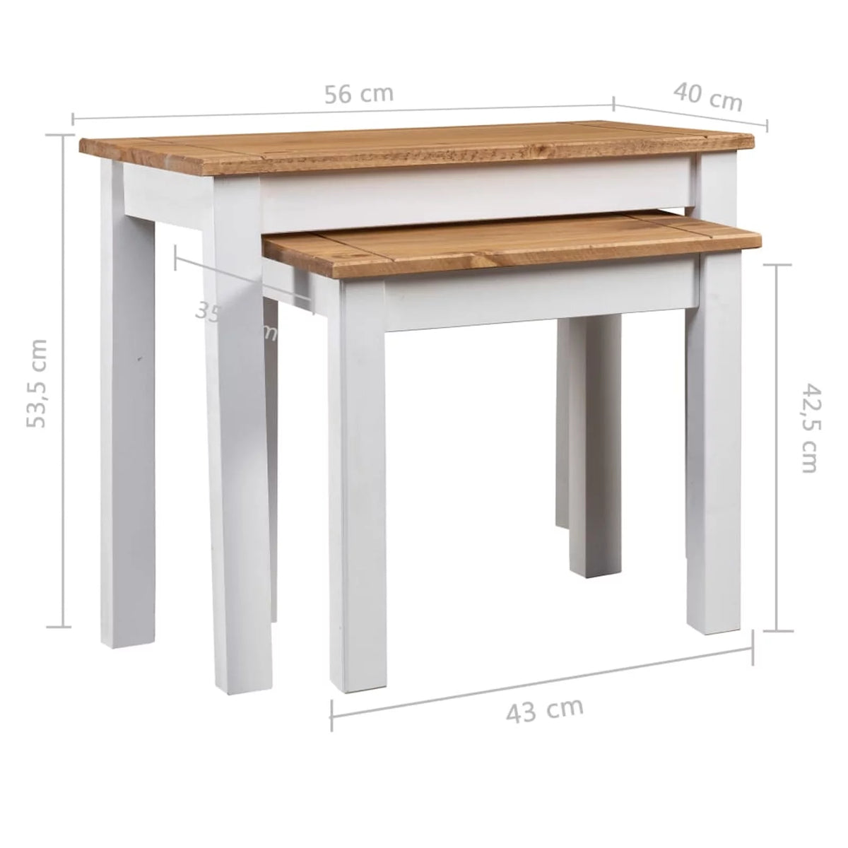 White 2 pcs Solid Pine Wood Nesting Tables K952