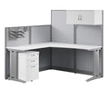 L Cubicle Desk with Storage in Pure White Engineered Wood N786149