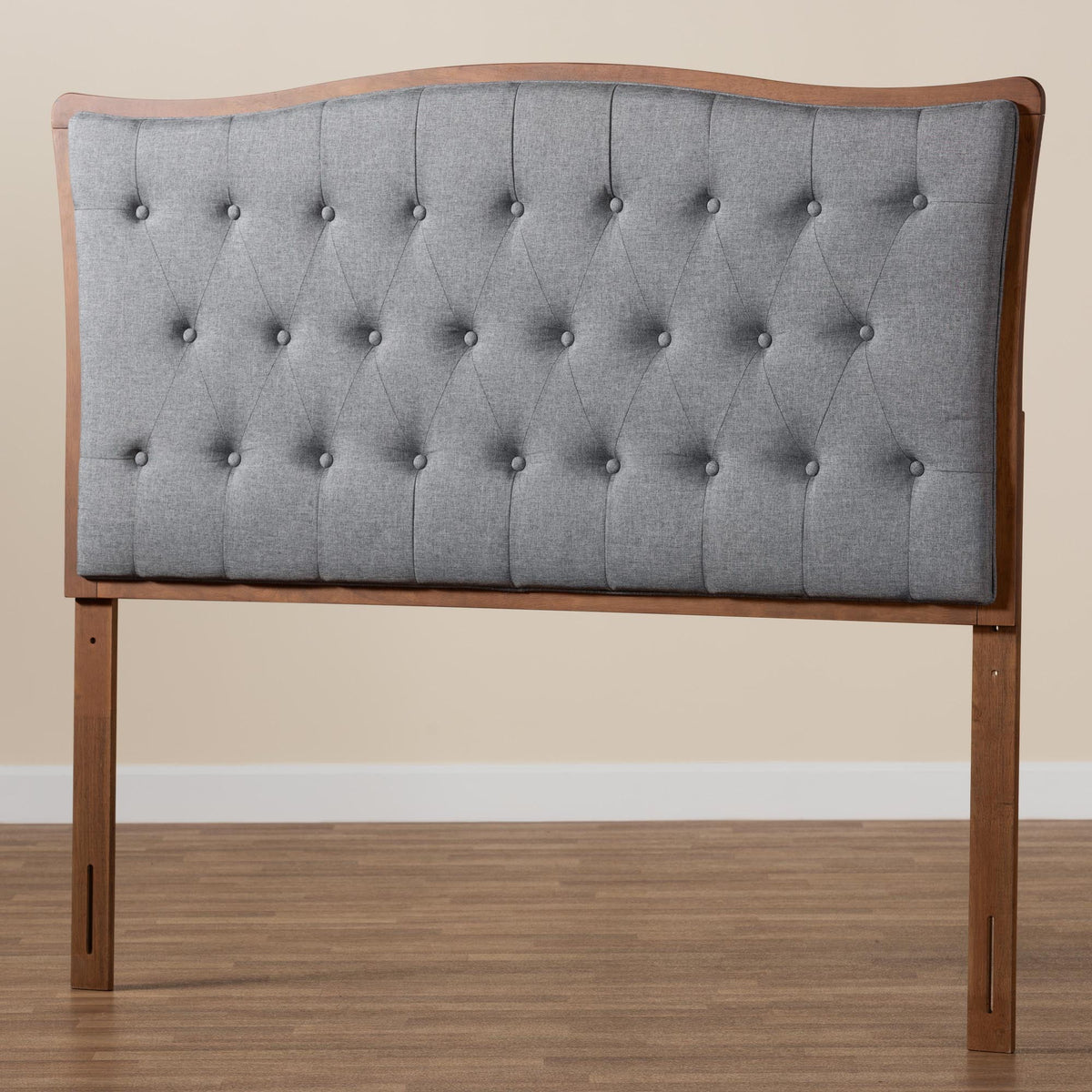 Grey Fabric and Walnut Brown Wood King Size Headboard A41830