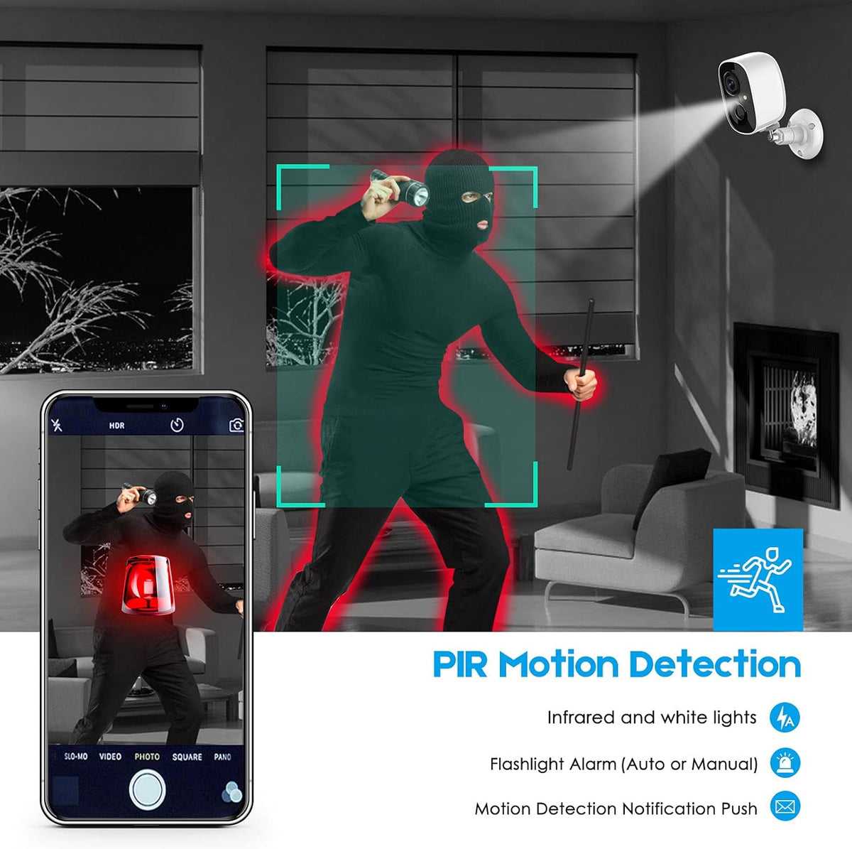 Wireless Outdoor Security Camera with Spotlight, 1080P Battery Powered WiFi Surveillance Cameras, Night Vision, Motion Detection, 2-Way-Talk, IP65 Weatherproof N3604