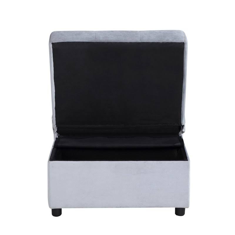 Gray Wood Storage Bench with Pull Out Ottoman B38557