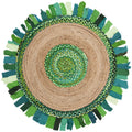 Green Natural 5' x 5' Round Braided Area Rug M51470