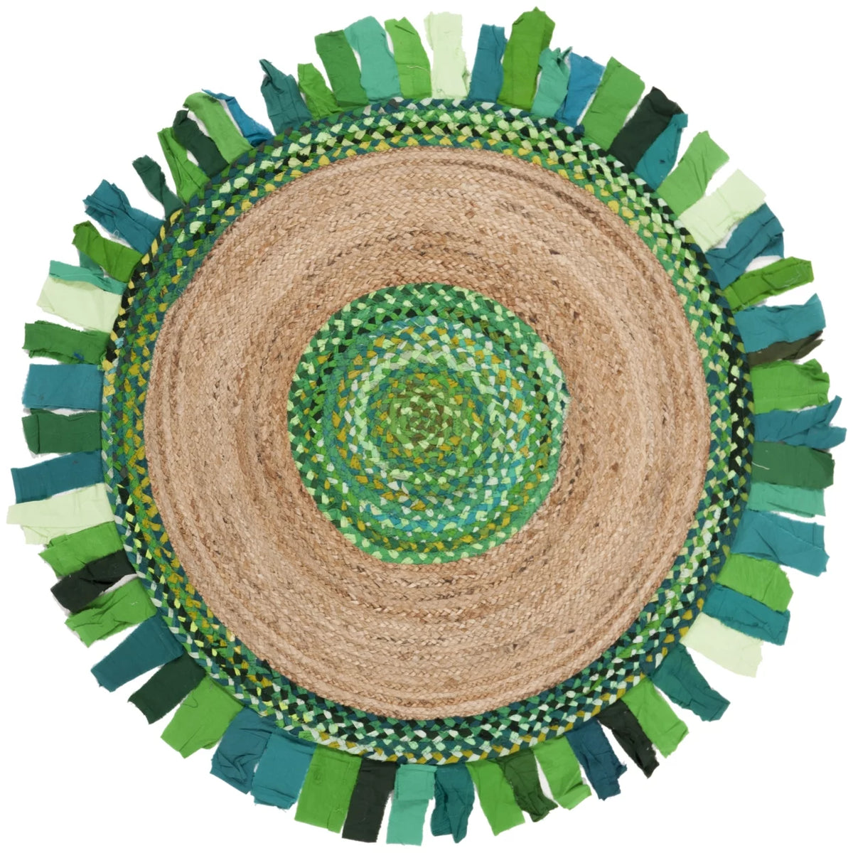 Green Natural 5' x 5' Round Braided Area Rug M51470