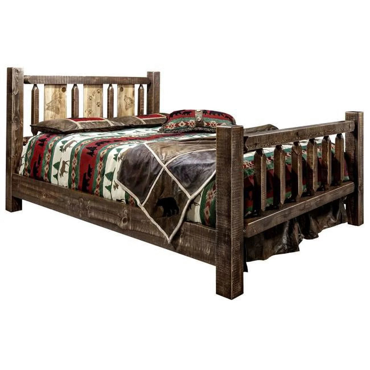 Full Size Bed with Laser Engraved Wolf Design Y389248