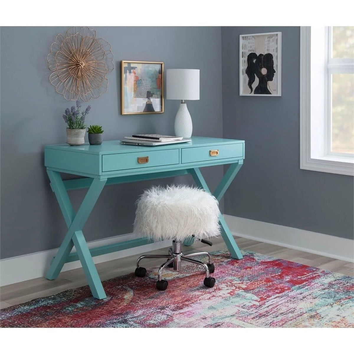 Blue Wood Writing Desk L202