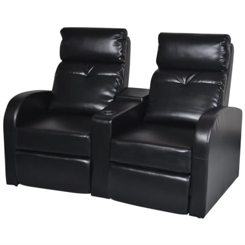 2-Seater Black Faux Leather Recliner Sofa with Cup Holder Y67774