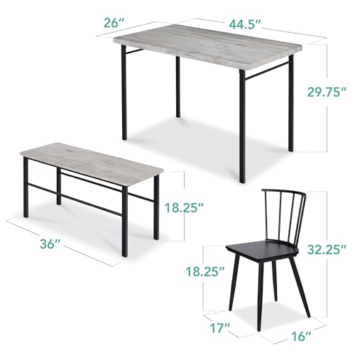 4-Piece Dining Table Set with 2 Chairs and Bench J88943