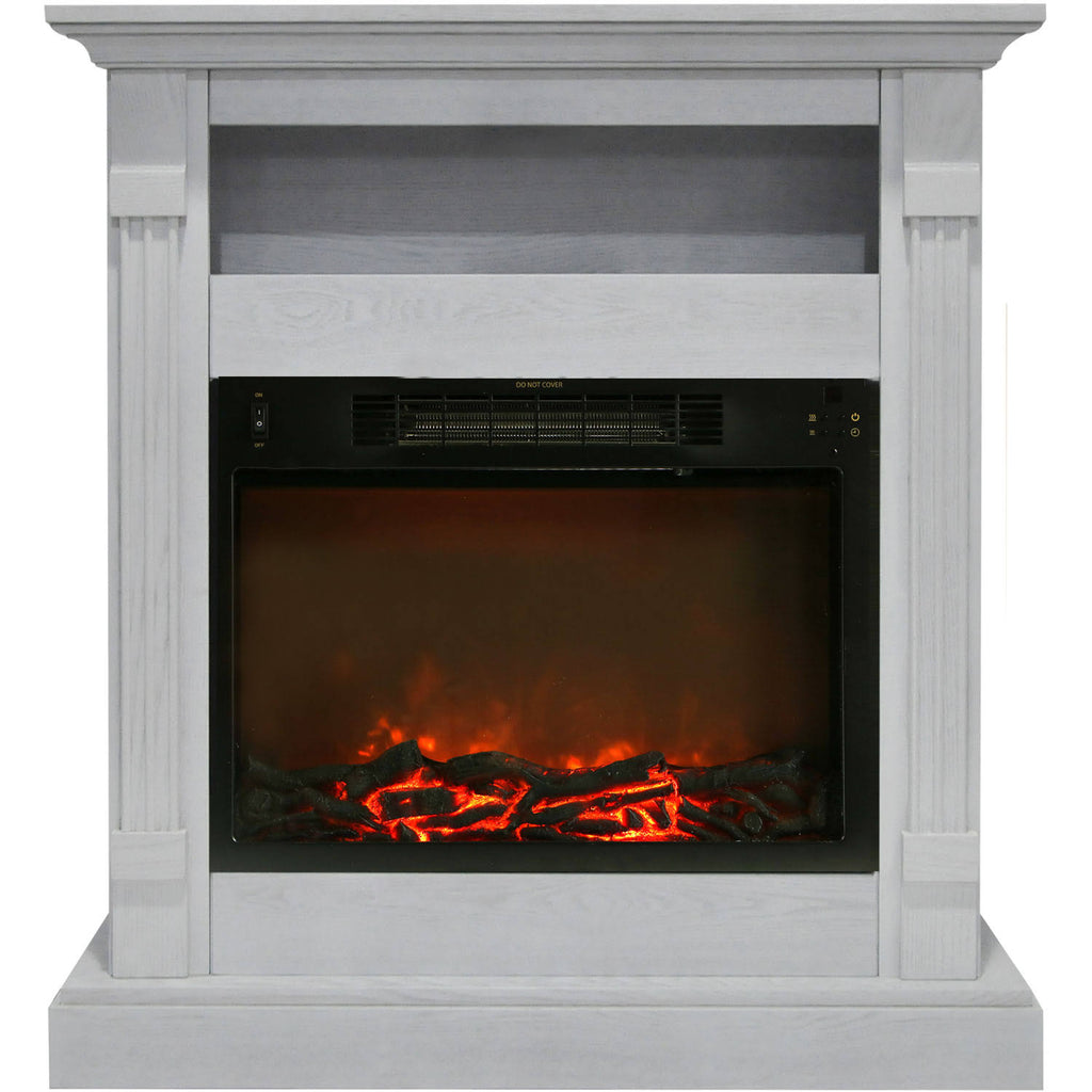 White Fireplace Mantel with Electronic Fireplace Insert O846557