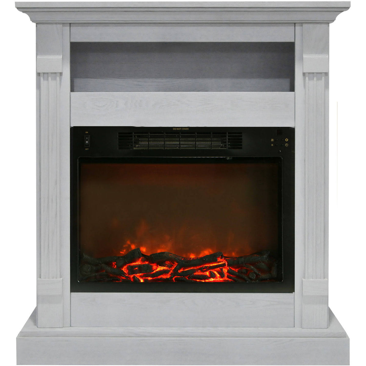 White Fireplace Mantel with Electronic Fireplace Insert O846557