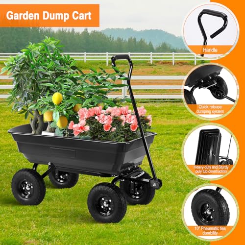 Black Steel Frame Utility Cart with 600 Pound Capacity and 10 Inch Tires H40224