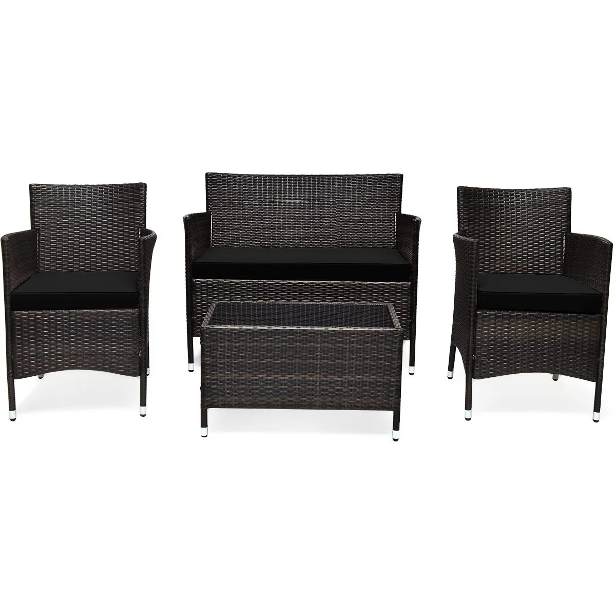 4-Piece Patio Rattan Wicker Furniture Set with Red Cushions P455774