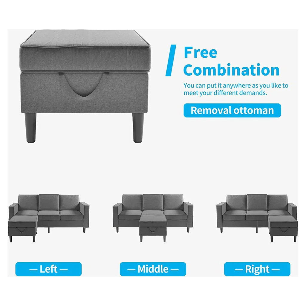 Beige Convertible Sectional Sofa with Storage Ottoman H832