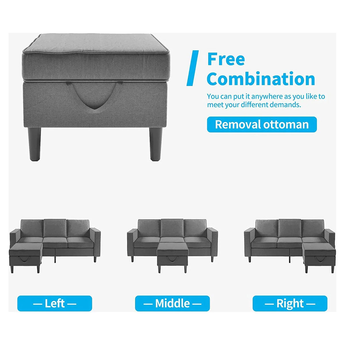 Beige Convertible Sectional Sofa with Storage Ottoman H832