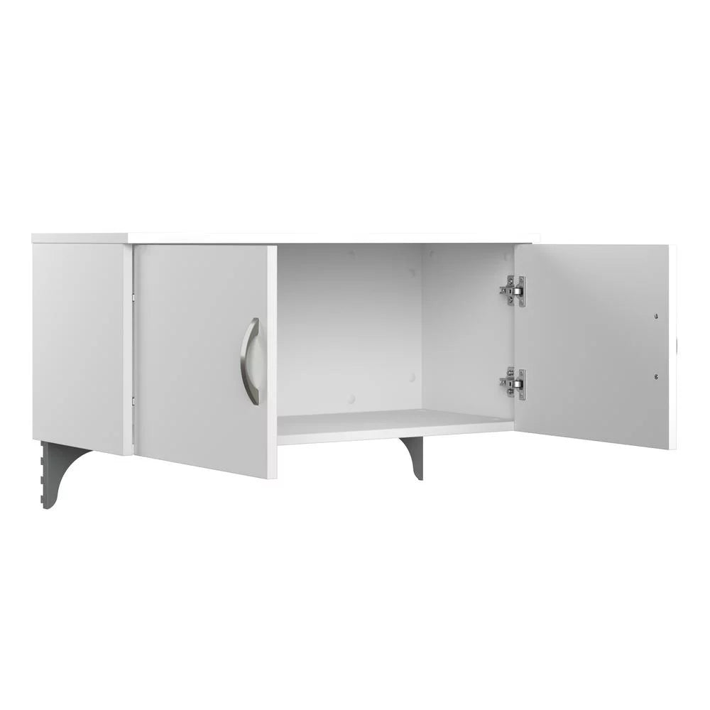 L Cubicle Desk with Storage in Pure White Engineered Wood N786149