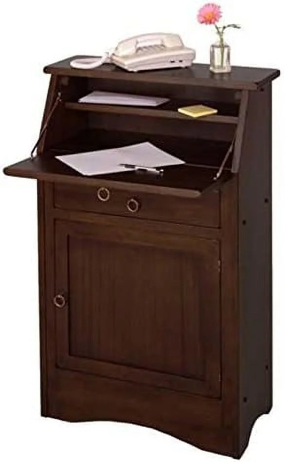 Walnut Finish Secretary Desk with Cabinet Door and Shelves P11013