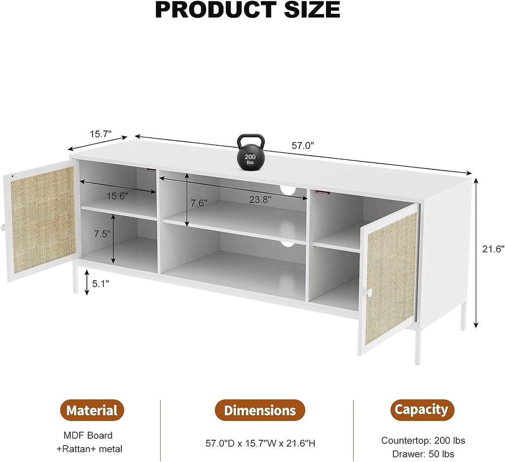 White Rattan TV Stand for 65 Inch TV D134