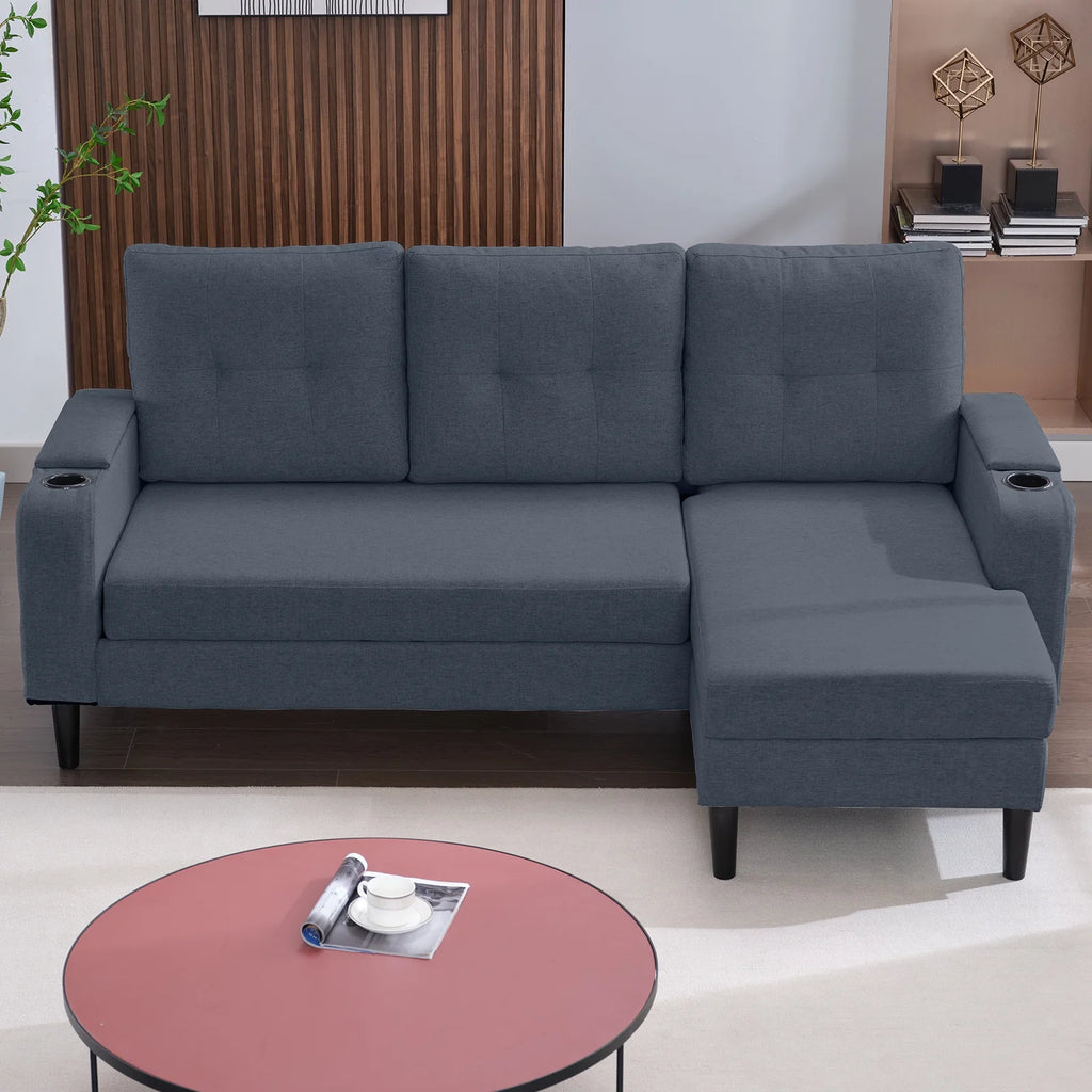 Dark Grey L-Shape Sleeper Sofa with Storage Armrest X6623