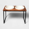 Tall Metal Elevated Dog Bowl with Wood Top S840570