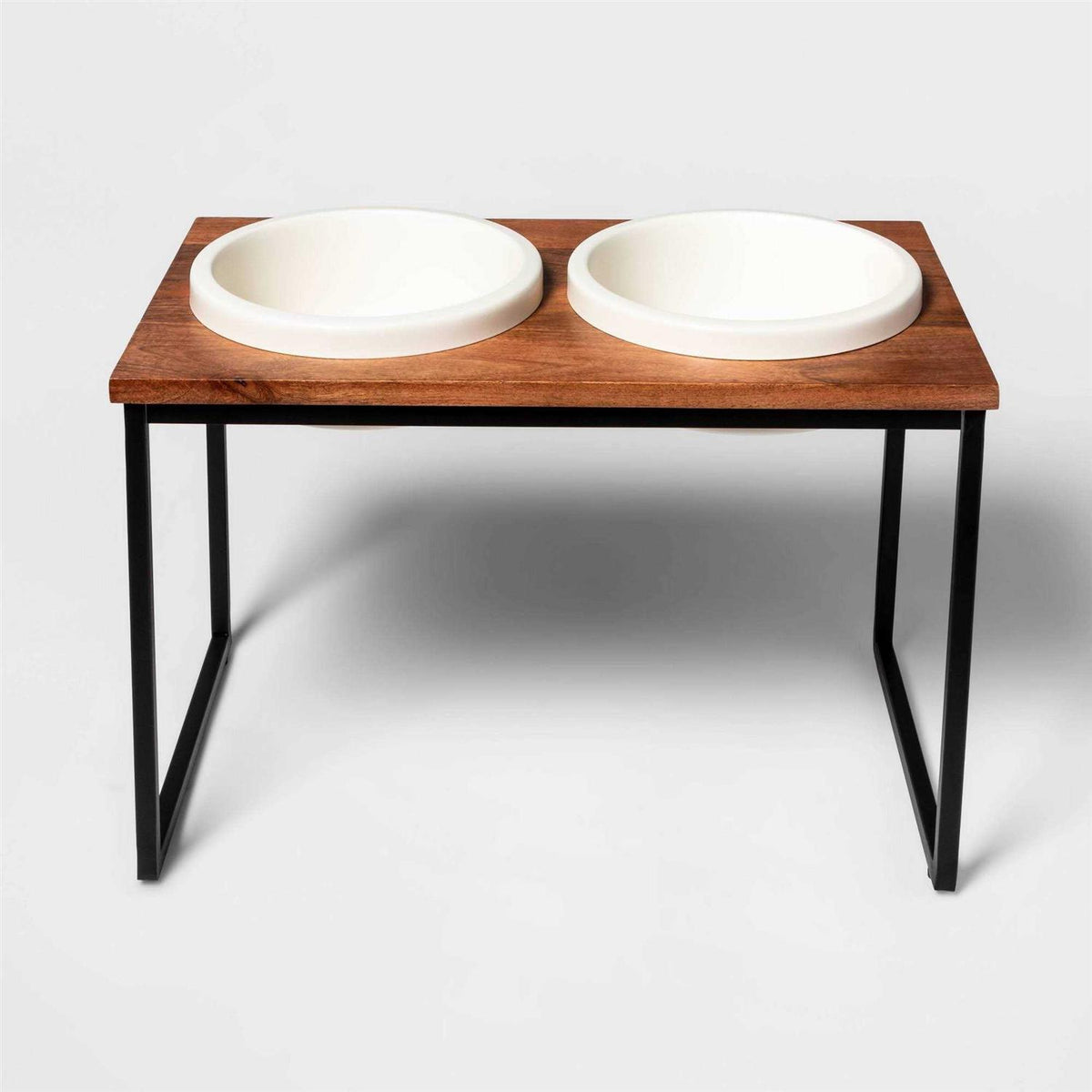 Tall Metal Elevated Dog Bowl with Wood Top S840570