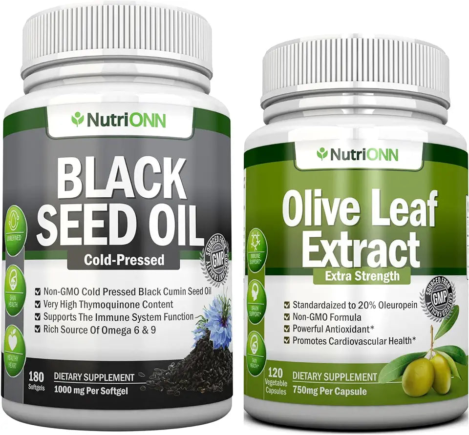 Black Seed Oil Softgels & Olive Leaf Extract Capsules Combo Q12894