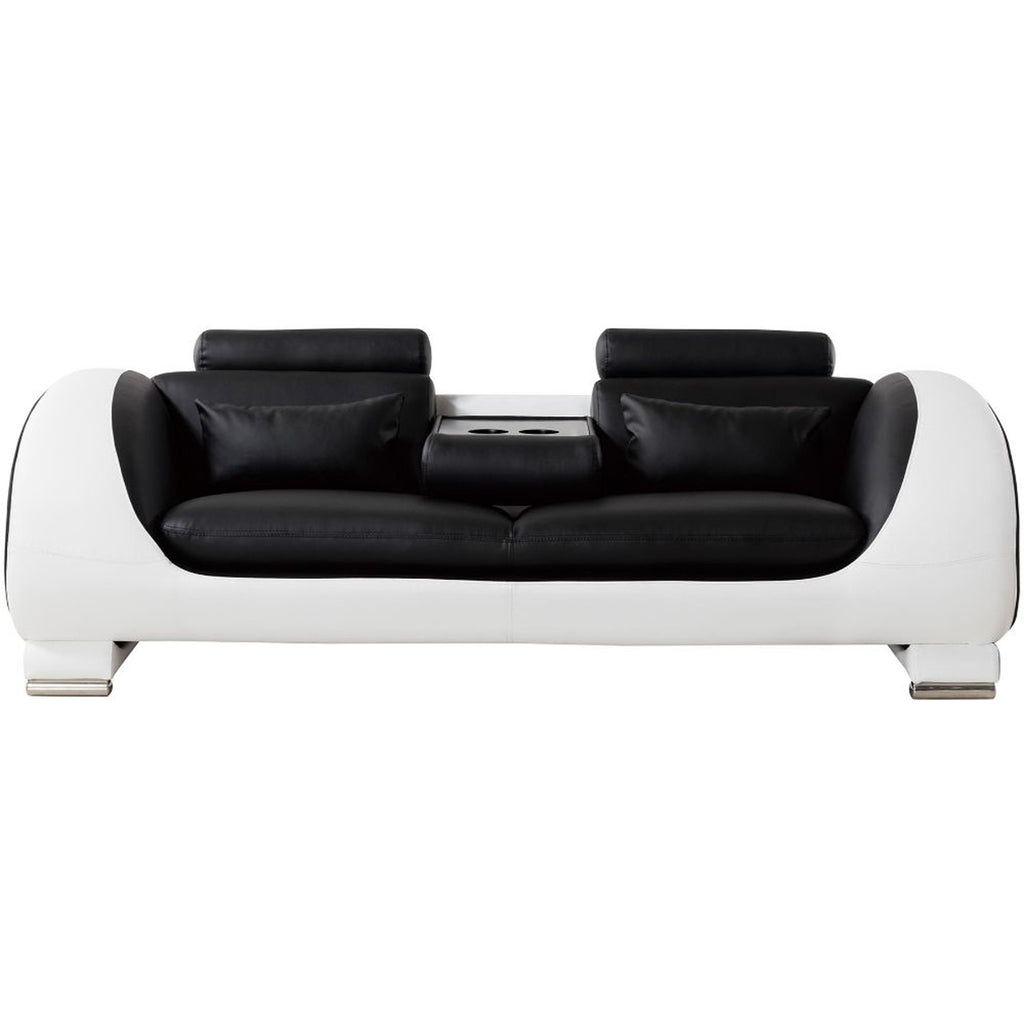 Black and White Faux Leather Wooden Sofa with Headrest U3254