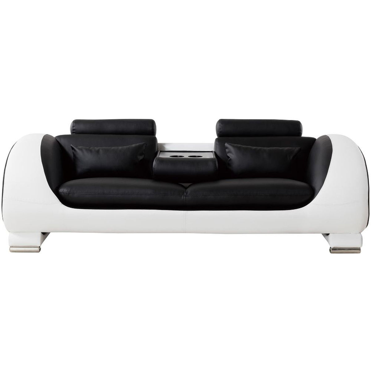 Black and White Faux Leather Wooden Sofa with Headrest U3254