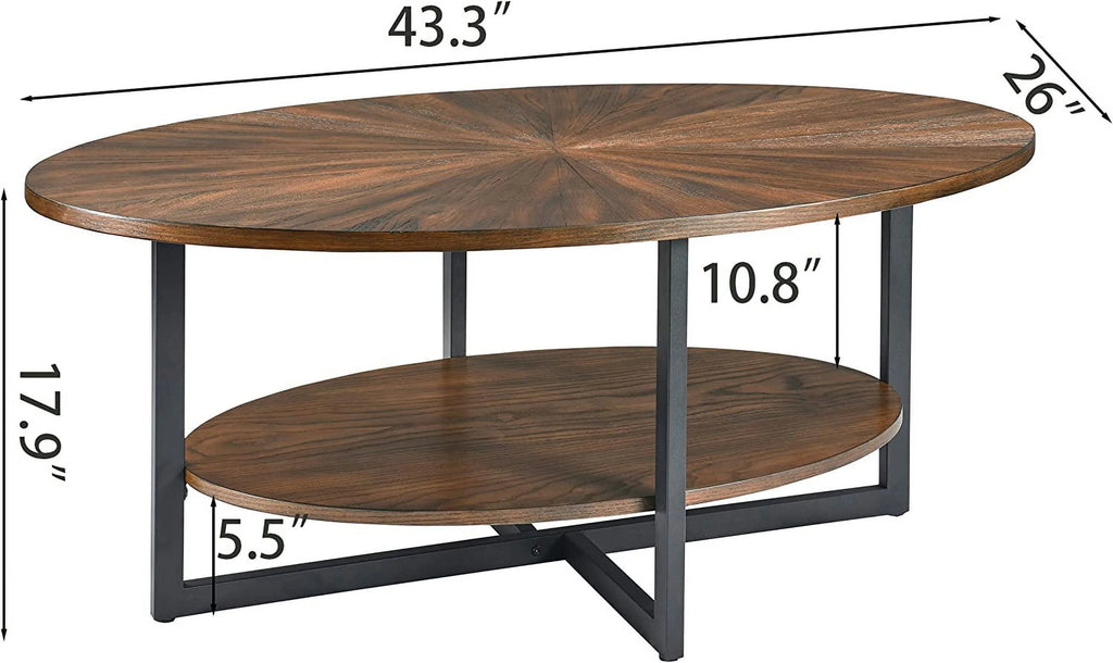 Wood Oval 2-Tier Coffee Table with Metal Legs D4423