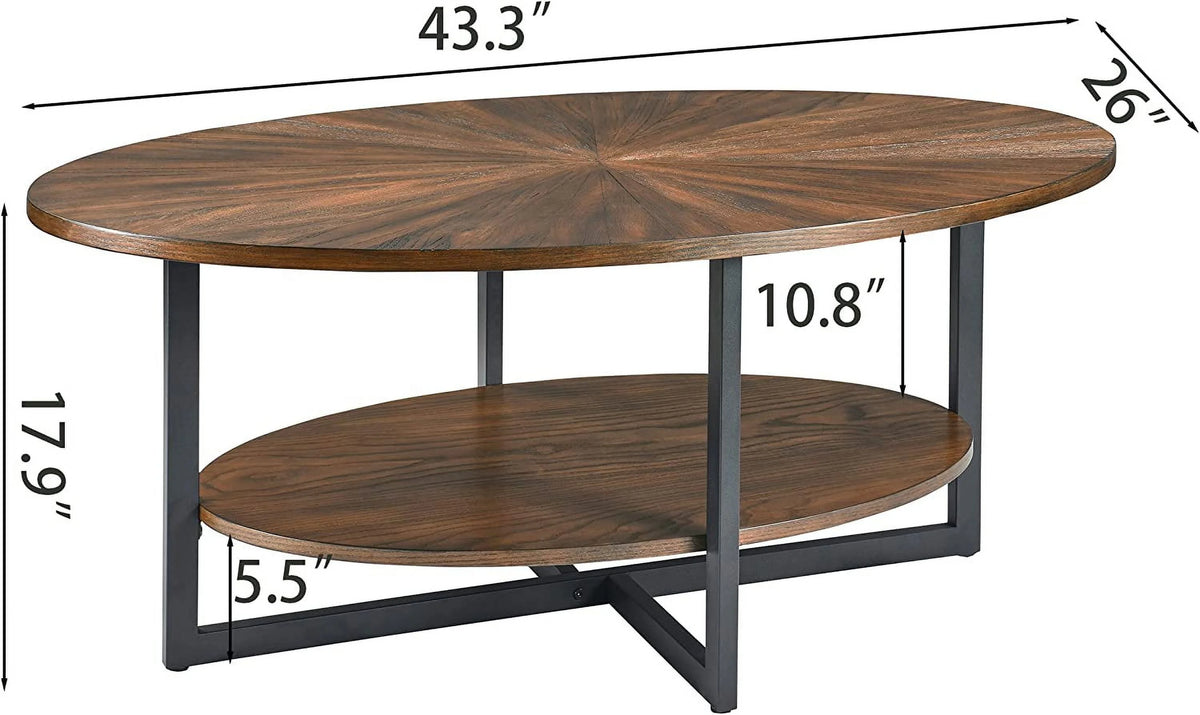 Wood Oval 2-Tier Coffee Table with Metal Legs D4423