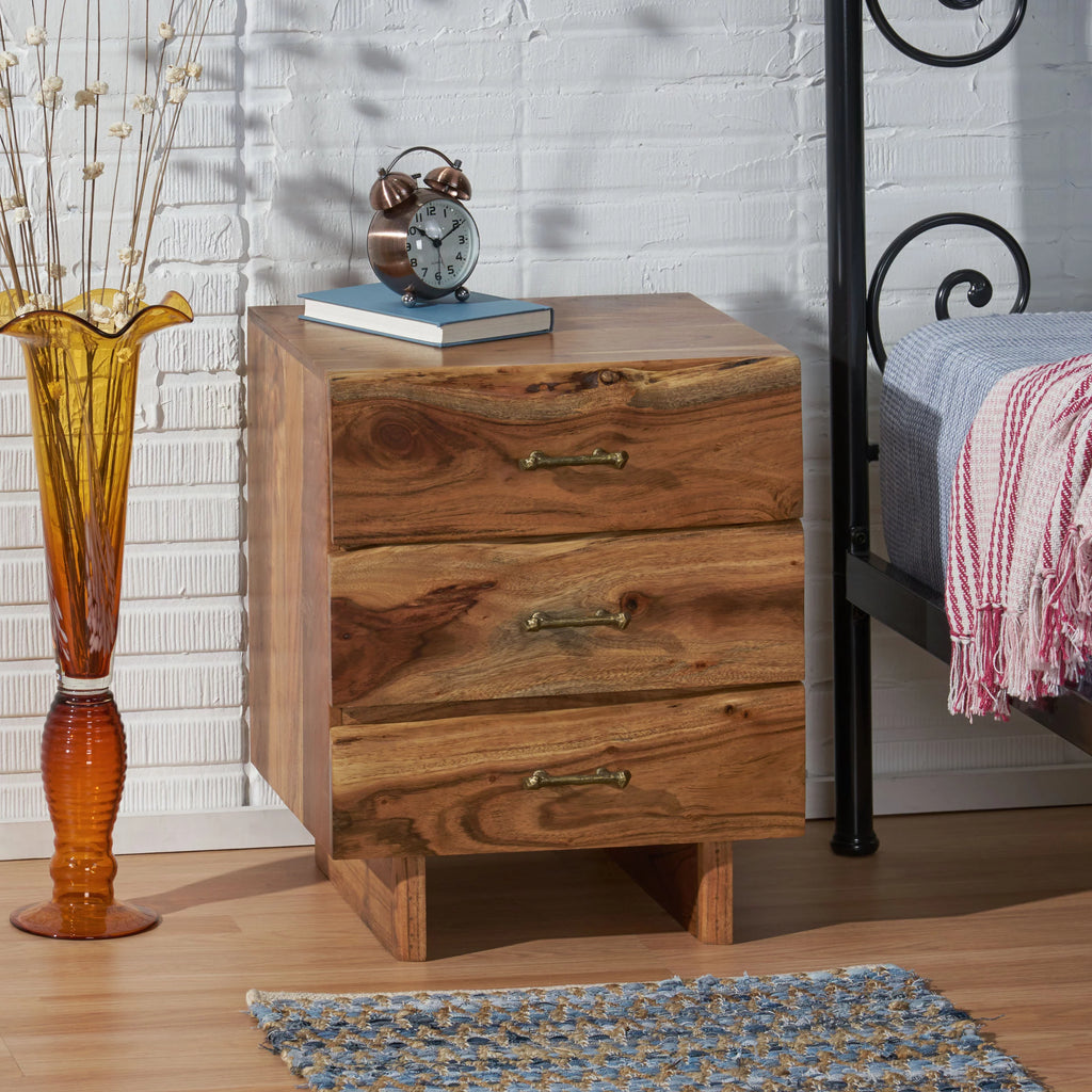 Acacia Wood 3 Drawer Nightstand T474528