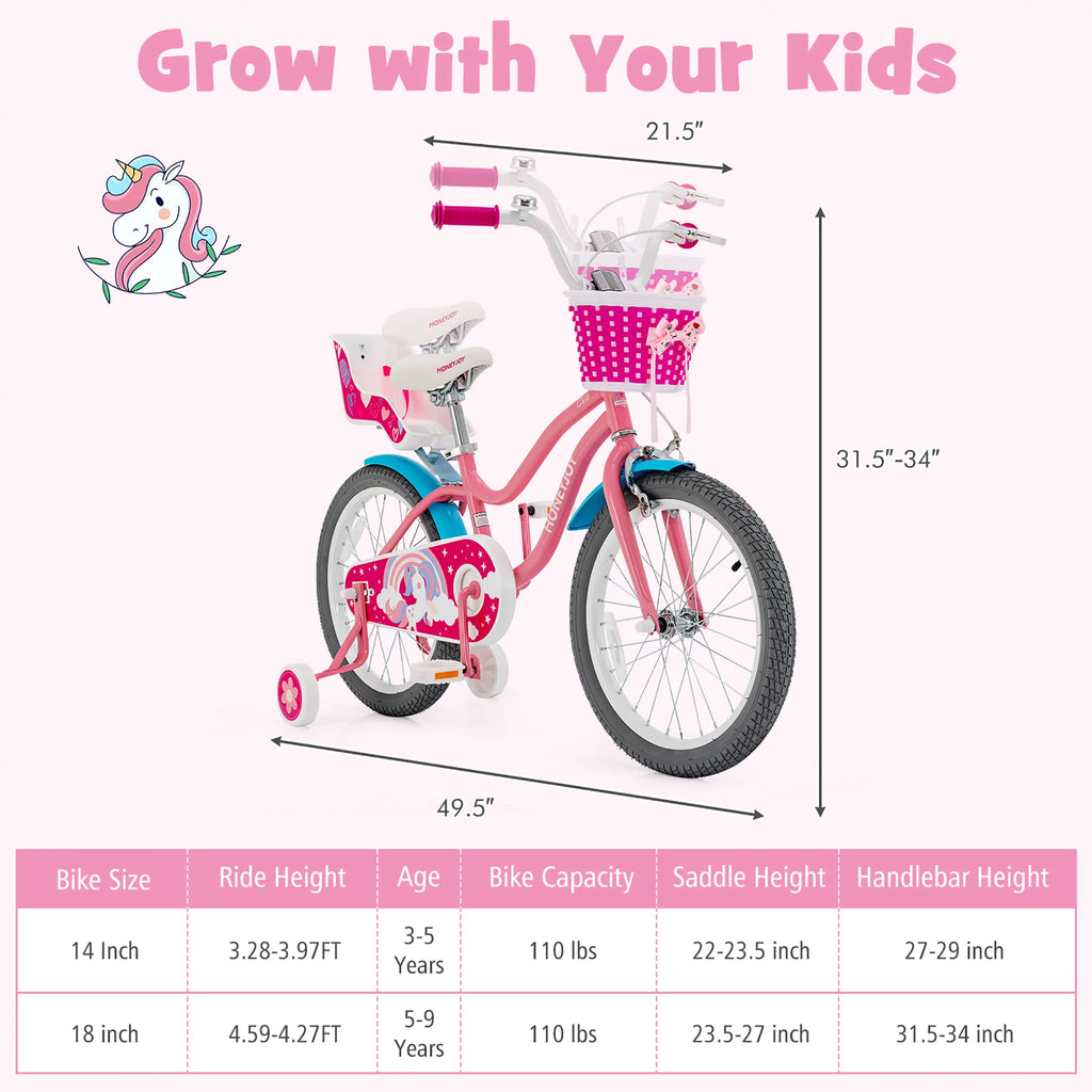 18 Inches Kids Bicycle with Training Wheels & Basket N49115