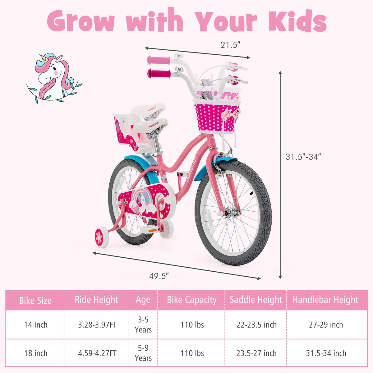 18 Inches Kids Bicycle with Training Wheels & Basket N49115