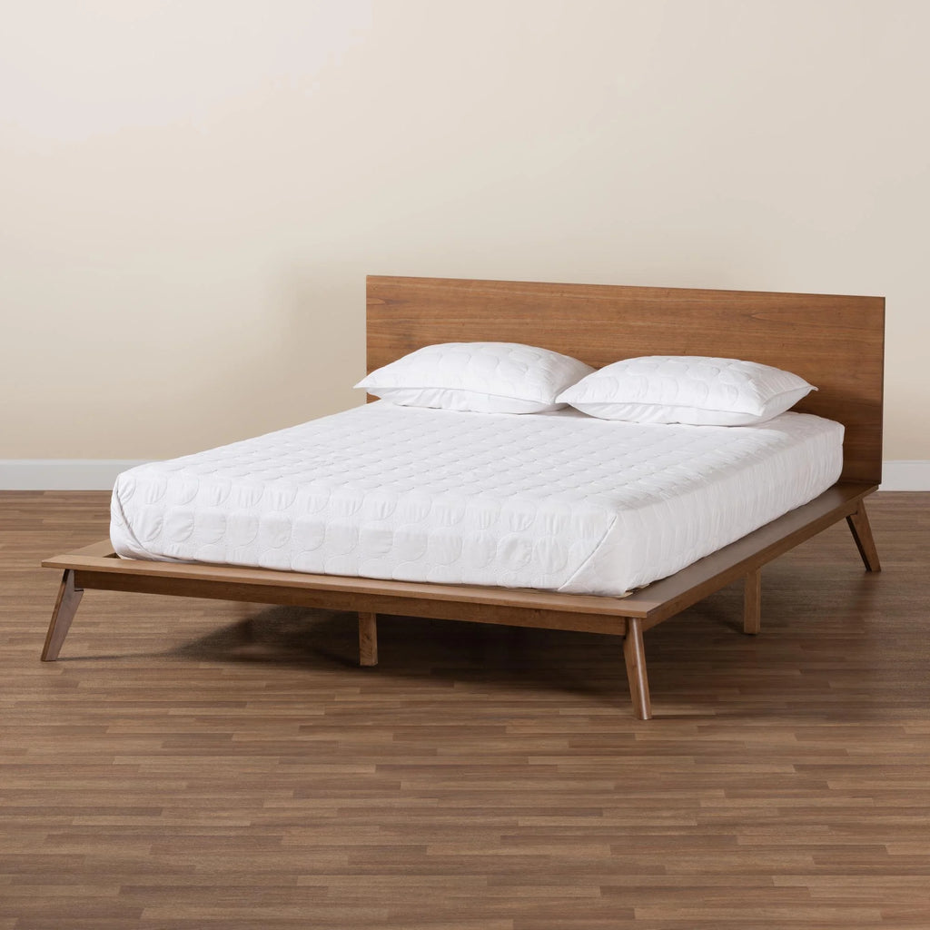 King Size Walnut Brown Wood Platform Bed Z33940
