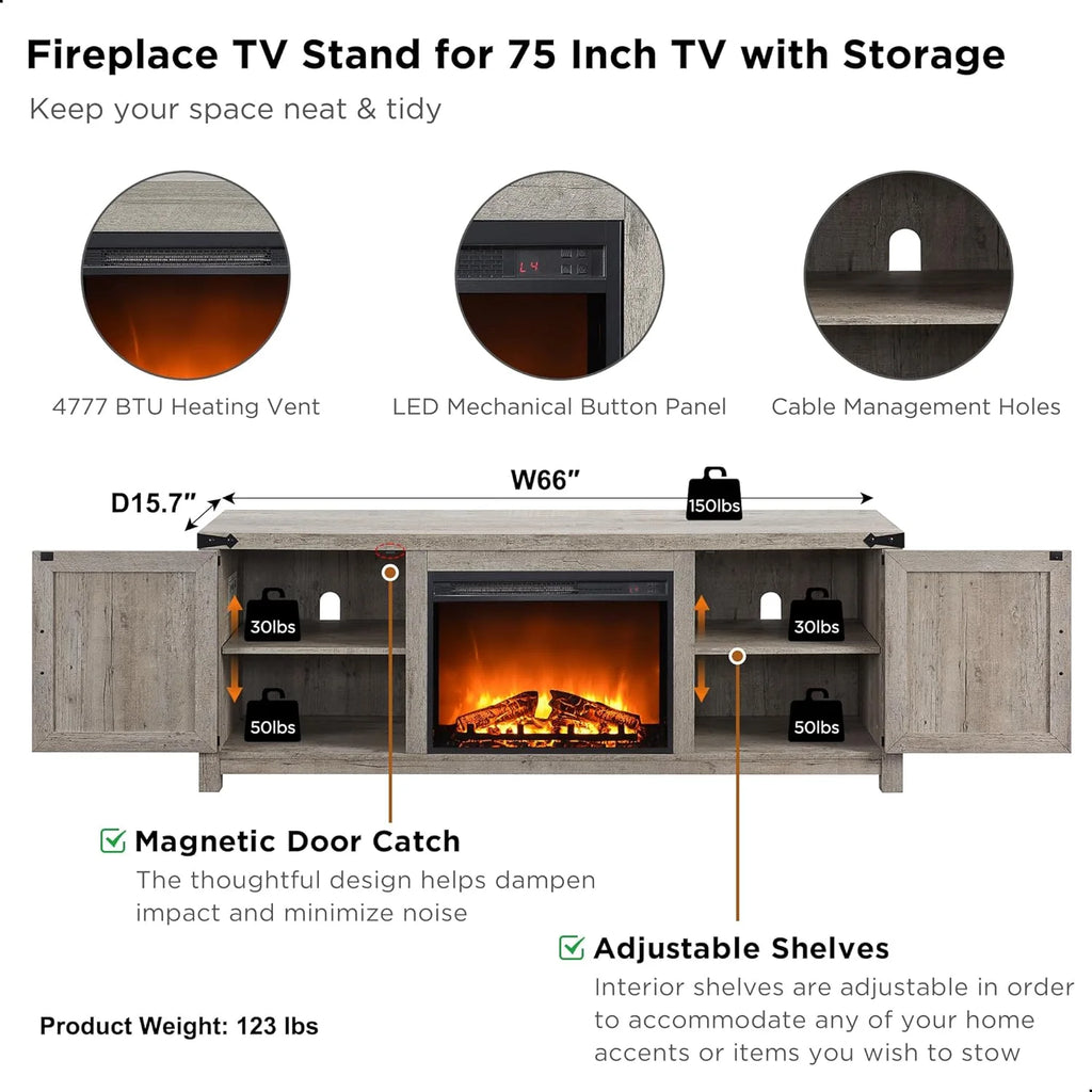 66" TV Stand with Electric Fireplace K89790