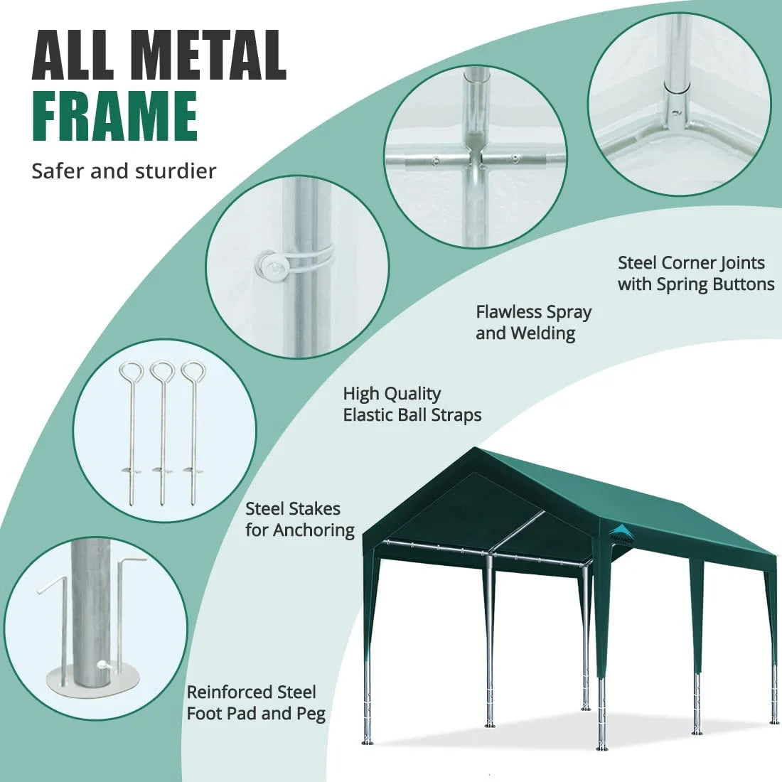 Heavy Duty Carports Car Canopy Garage Boat Shelter Party Tent, Adjustable Height from 9.5 ft to 11 ft Z1458