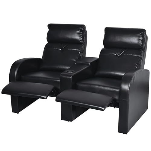 2-Seater Black Faux Leather Recliner Sofa with Cup Holder Y67774
