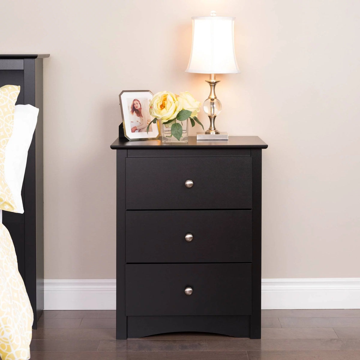 Black 3 Drawer Nightstand C2677
