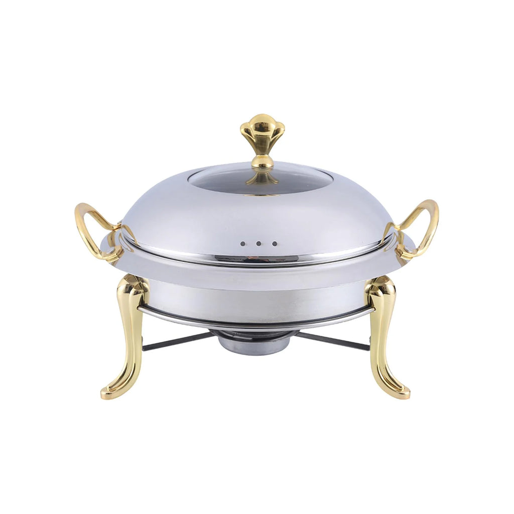 Stainless Steel Round Food Warmer with Glass Viewing Lid and Fuel Holder V5726
