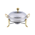 Stainless Steel Round Food Warmer with Glass Viewing Lid and Fuel Holder V5726