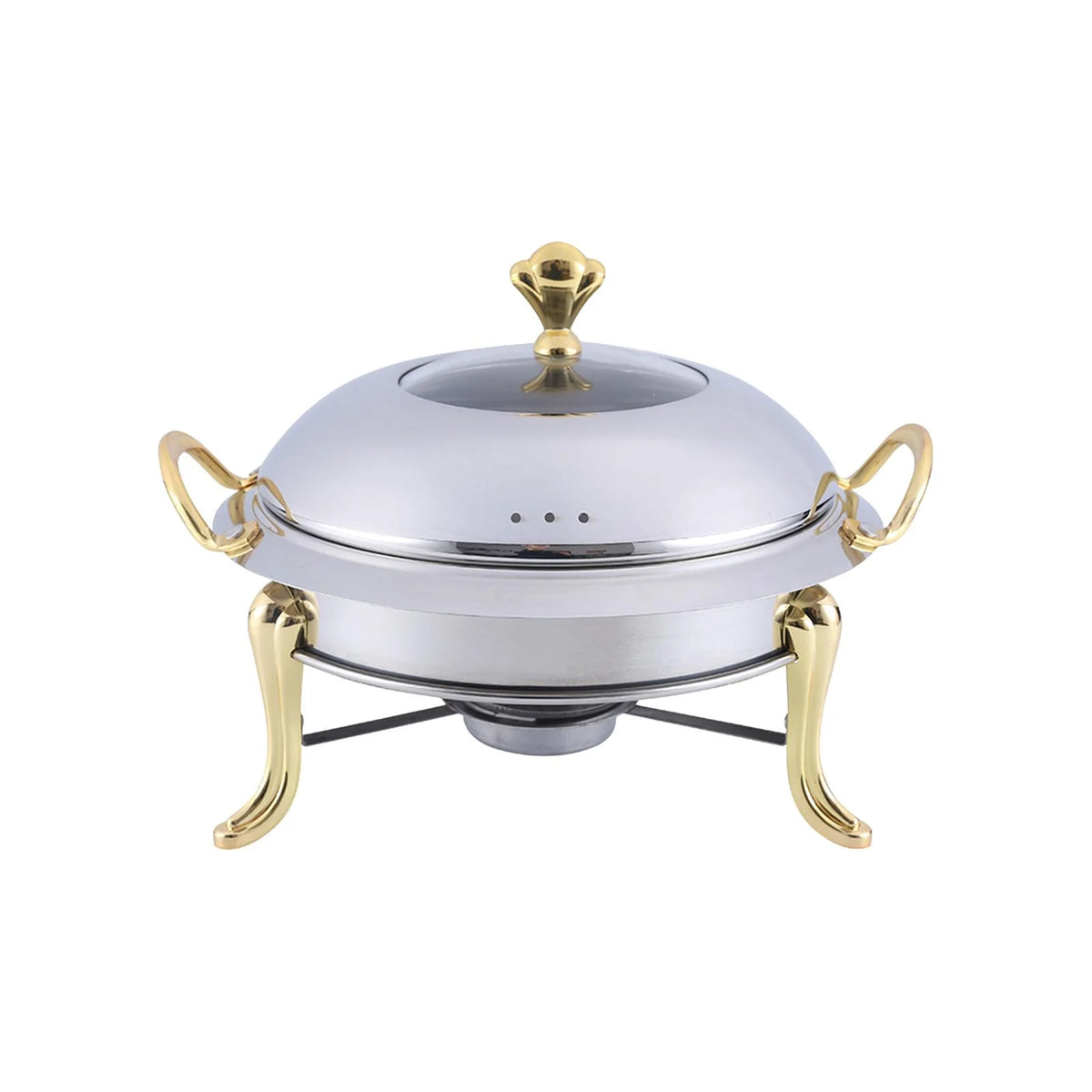 Stainless Steel Round Food Warmer with Glass Viewing Lid and Fuel Holder V5726