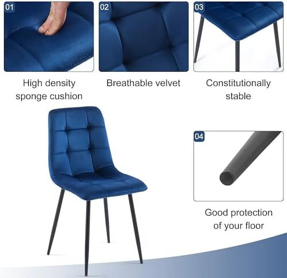 Velvet Biscuit Tufted Chairs Set of 4 with Metal Legs D481