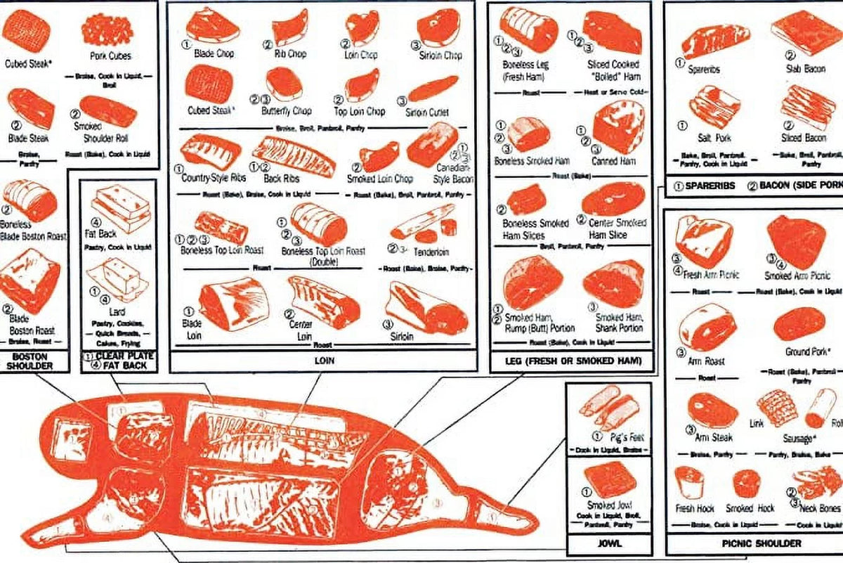 Vintage Cuts of Pork Butchers Chart 24x36 Poster K199