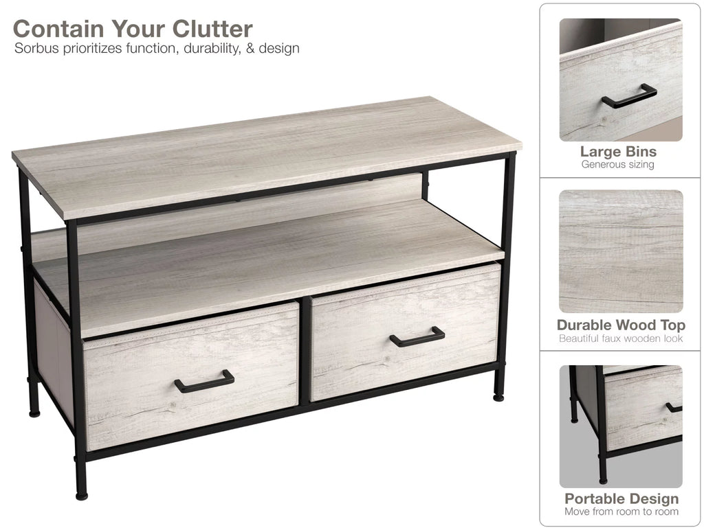 Rustic Beige TV Stand Dresser with 2 Drawers L2049