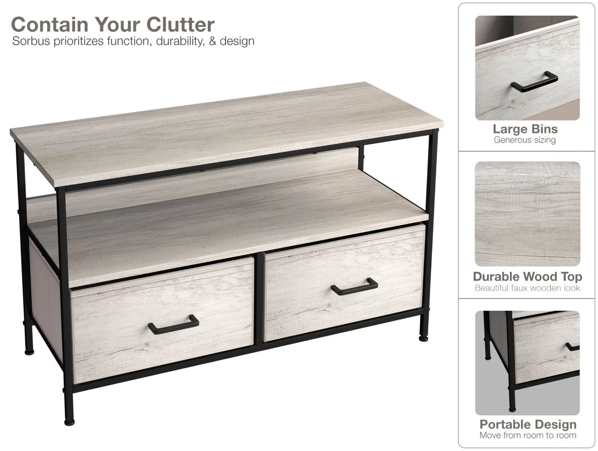 Rustic Beige TV Stand Dresser with 2 Drawers L2049