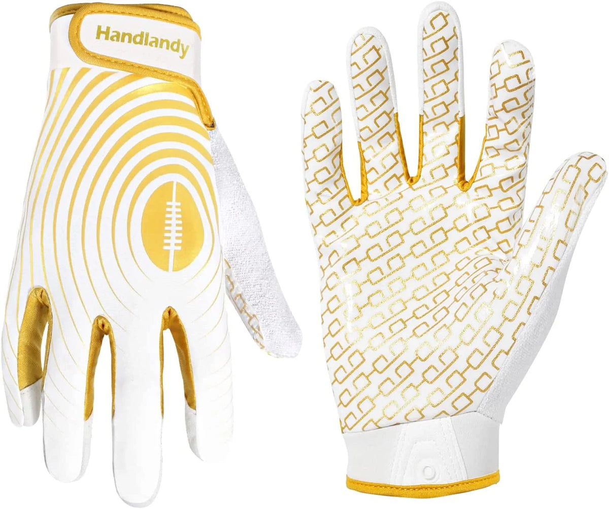 White and Gold Youth Football Gloves C2387