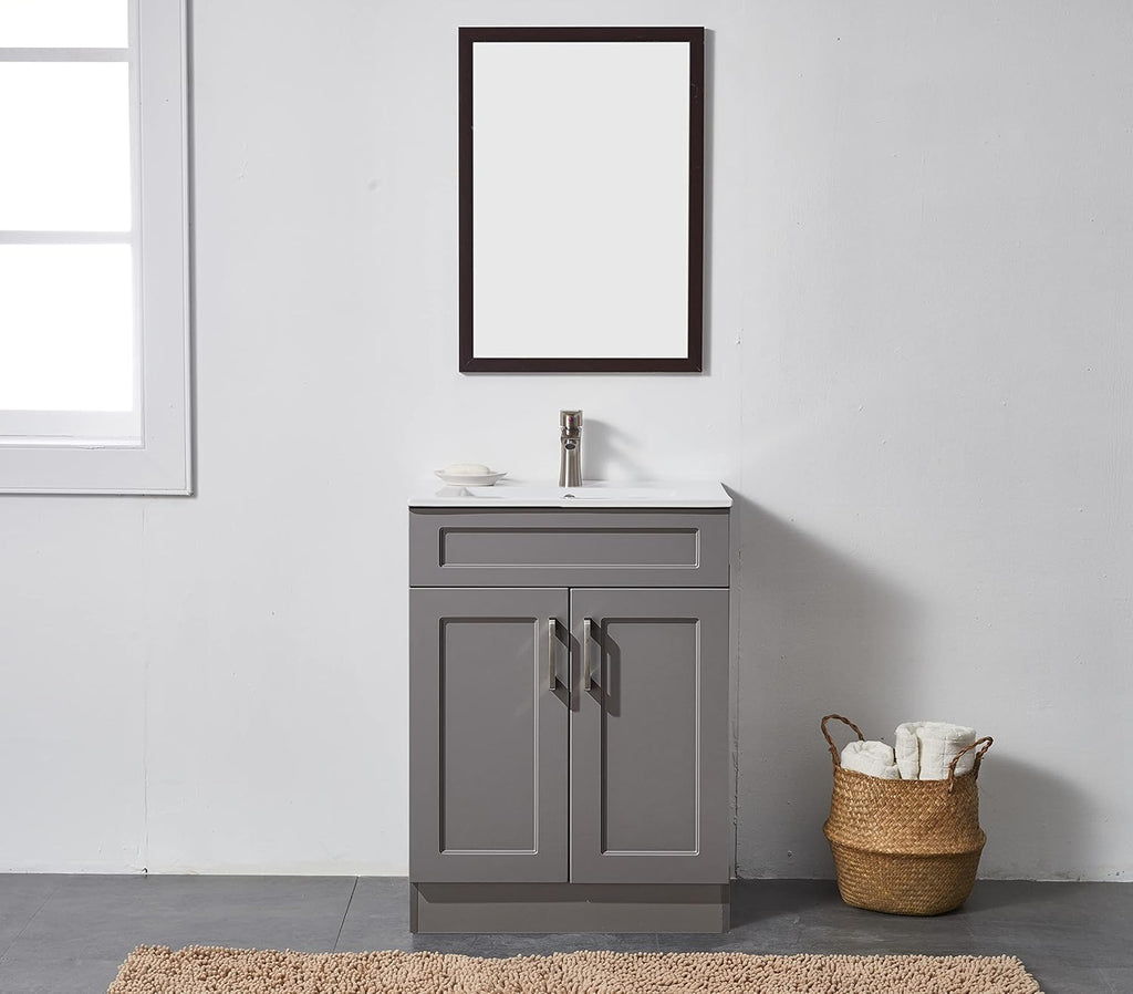 Gray 24 Inch Bathroom Vanity with Sink and White Ceramic Vessel Basin Top E6754