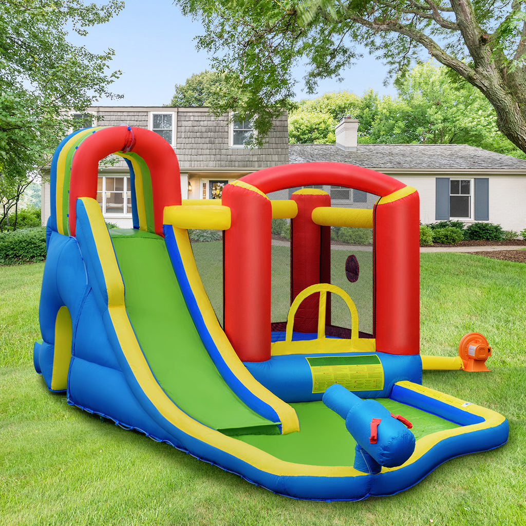 Inflatable Kid Bounce House Slide Climbing Splash Pool Castle with 750W Blower H53838