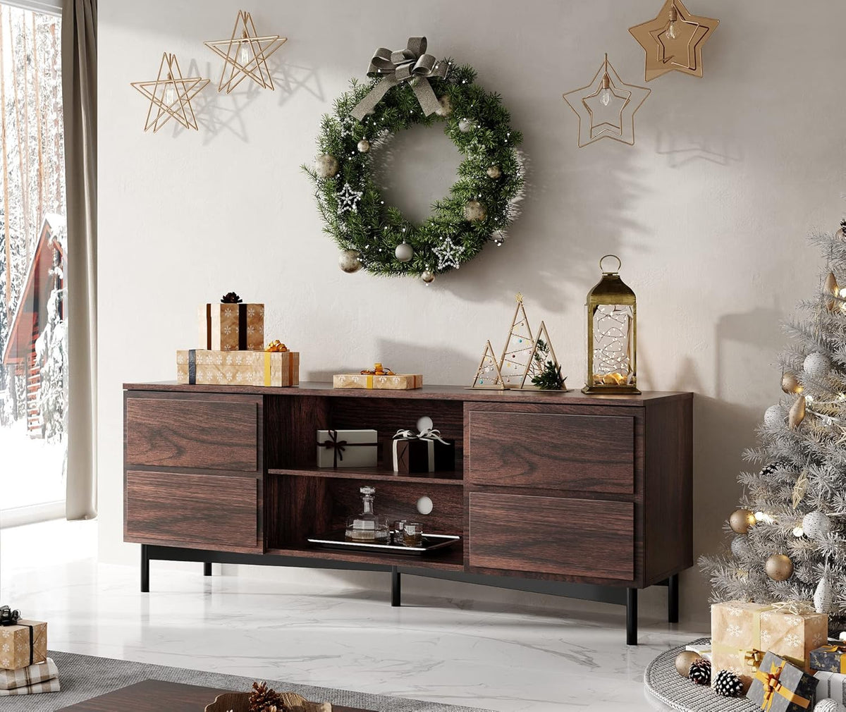 Rustic Walnut Wood TV Stand W337